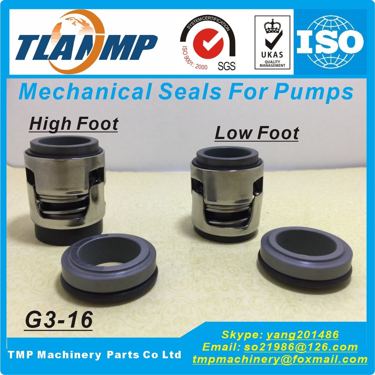 G3-16 , G03-16 , G3-16H , G3-16L ,CHI-16 (High/Low Foot) Mechanical Seals Shaft 16mm For CH,CHI,CHE,CRK,SPK,TP Pumps P/N